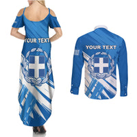 Greece Independence Day Couples Matching Summer Maxi Dress and Long Sleeve Button Shirt Eleftheria i Thanatos Dolphin Jumping - Wonder Print Shop