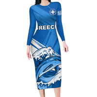 Greece Independence Day Family Matching Long Sleeve Bodycon Dress and Hawaiian Shirt Eleftheria i Thanatos Dolphin Jumping - Wonder Print Shop