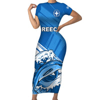 Greece Independence Day Short Sleeve Bodycon Dress Eleftheria i Thanatos Dolphin Jumping - Wonder Print Shop