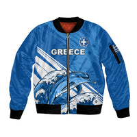 Greece Independence Day Sleeve Zip Bomber Jacket Eleftheria i Thanatos Dolphin Jumping - Wonder Print Shop