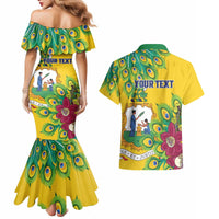 Personalized Saint Vincent and the Grenadines Couples Matching Mermaid Dress and Hawaiian Shirt Stylized Peacock Feather Royal