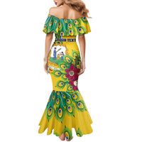 Personalized Saint Vincent and the Grenadines Family Matching Mermaid Dress and Hawaiian Shirt Stylized Peacock Feather Royal