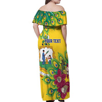Personalized Saint Vincent and the Grenadines Family Matching Off Shoulder Maxi Dress and Hawaiian Shirt Stylized Peacock Feather Royal