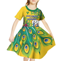 Personalized Saint Vincent and the Grenadines Kid Short Sleeve Dress Stylized Peacock Feather Royal