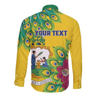Personalized Saint Vincent and the Grenadines Long Sleeve Button Shirt Stylized Peacock Feather Royal