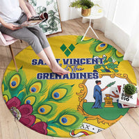 Saint Vincent and the Grenadines Round Carpet Stylized Peacock Feather Royal - Wonder Print Shop