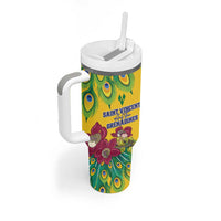Personalized Saint Vincent and the Grenadines Tumbler With Handle Stylized Peacock Feather Royal - Wonder Print Shop