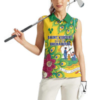 Personalized Saint Vincent and the Grenadines Women Sleeveless Polo Shirt Stylized Peacock Feather Royal - Wonder Print Shop