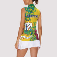 Personalized Saint Vincent and the Grenadines Women Sleeveless Polo Shirt Stylized Peacock Feather Royal - Wonder Print Shop