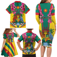 Personalized Carriacou and Petite Martinique Family Matching Long Sleeve Bodycon Dress and Hawaiian Shirt Bougainvillea Flowers