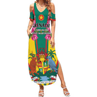 Personalized Carriacou and Petite Martinique Family Matching Summer Maxi Dress and Hawaiian Shirt Bougainvillea Flowers