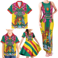 Personalized Carriacou and Petite Martinique Family Matching Tank Maxi Dress and Hawaiian Shirt Bougainvillea Flowers