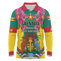 Personalized Carriacou and Petite Martinique Long Sleeve Polo Shirt Bougainvillea Flowers