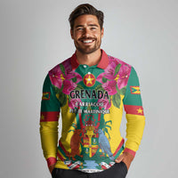 Personalized Carriacou and Petite Martinique Long Sleeve Polo Shirt Bougainvillea Flowers