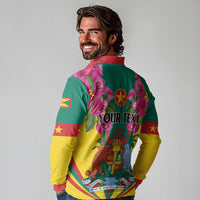 Personalized Carriacou and Petite Martinique Long Sleeve Polo Shirt Bougainvillea Flowers