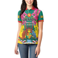 Personalized Carriacou and Petite Martinique Women Polo Shirt Bougainvillea Flowers - Wonder Print Shop