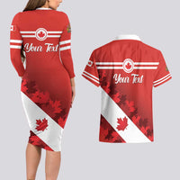 Personalised Canada Maple Leaf Couples Matching Long Sleeve Bodycon Dress and Hawaiian Shirt A mari usque ad mare