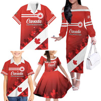 Personalised Canada Maple Leaf Family Matching Off The Shoulder Long Sleeve Dress and Hawaiian Shirt A mari usque ad mare
