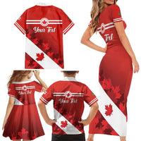 Personalised Canada Maple Leaf Family Matching Short Sleeve Bodycon Dress and Hawaiian Shirt A mari usque ad mare