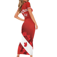 Personalised Canada Maple Leaf Short Sleeve Bodycon Dress A mari usque ad mare - Wonder Print Shop