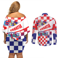 Croatia National Day 2024 Couples Matching Off Shoulder Short Dress and Long Sleeve Button Shirt Hrvatska Dan drzavnosti - Wonder Print Shop