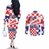 Croatia National Day 2024 Couples Matching Off The Shoulder Long Sleeve Dress and Long Sleeve Button Shirt Hrvatska Dan drzavnosti