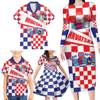 Croatia National Day 2024 Family Matching Long Sleeve Bodycon Dress and Hawaiian Shirt Hrvatska Dan drzavnosti - Wonder Print Shop