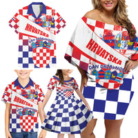Croatia National Day 2024 Family Matching Off Shoulder Short Dress and Hawaiian Shirt Hrvatska Dan drzavnosti - Wonder Print Shop