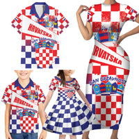 Croatia National Day 2024 Family Matching Short Sleeve Bodycon Dress and Hawaiian Shirt Hrvatska Dan drzavnosti - Wonder Print Shop