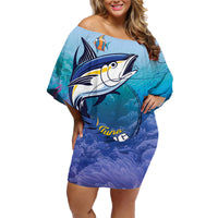 Tuna Fishing Family Matching Off Shoulder Short Dress and Hawaiian Shirt Tuna Fish With Marine Life - Wonder Print Shop