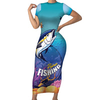 Tuna Fishing Family Matching Short Sleeve Bodycon Dress and Hawaiian Shirt Tuna Fish With Marine Life - Wonder Print Shop
