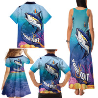 Tuna Fishing Family Matching Tank Maxi Dress and Hawaiian Shirt Tuna Fish With Marine Life - Wonder Print Shop
