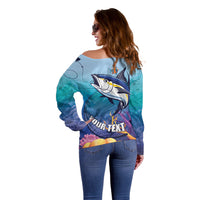 Tuna Fishing Off Shoulder Sweater Tuna Fish With Marine Life - Wonder Print Shop