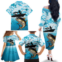 Tuna Fishing Family Matching Off The Shoulder Long Sleeve Dress and Hawaiian Shirt Fish Camouflage Pattern - Wonder Print Shop