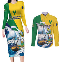 Personalized Saint Vincent and the Grenadines Sailing Couples Matching Long Sleeve Bodycon Dress and Long Sleeve Button Shirt Caribbean Sailing
