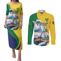 Personalized Saint Vincent and the Grenadines Sailing Couples Matching Puletasi and Long Sleeve Button Shirt Caribbean Sailing
