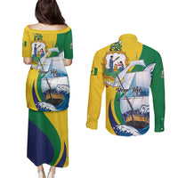 Personalized Saint Vincent and the Grenadines Sailing Couples Matching Puletasi and Long Sleeve Button Shirt Caribbean Sailing