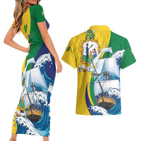 Personalized Saint Vincent and the Grenadines Sailing Couples Matching Short Sleeve Bodycon Dress and Hawaiian Shirt Caribbean Sailing