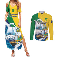 Personalized Saint Vincent and the Grenadines Sailing Couples Matching Summer Maxi Dress and Long Sleeve Button Shirt Caribbean Sailing