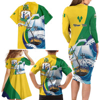Personalized Saint Vincent and the Grenadines Sailing Family Matching Long Sleeve Bodycon Dress and Hawaiian Shirt Caribbean Sailing