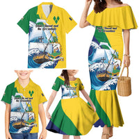 Personalized Saint Vincent and the Grenadines Sailing Family Matching Mermaid Dress and Hawaiian Shirt Caribbean Sailing