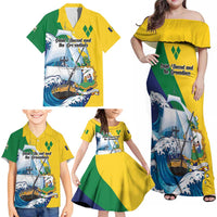 Personalized Saint Vincent and the Grenadines Sailing Family Matching Off Shoulder Maxi Dress and Hawaiian Shirt Caribbean Sailing
