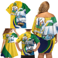Personalized Saint Vincent and the Grenadines Sailing Family Matching Off Shoulder Short Dress and Hawaiian Shirt Caribbean Sailing