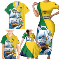 Personalized Saint Vincent and the Grenadines Sailing Family Matching Short Sleeve Bodycon Dress and Hawaiian Shirt Caribbean Sailing