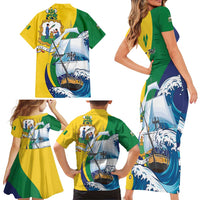 Personalized Saint Vincent and the Grenadines Sailing Family Matching Short Sleeve Bodycon Dress and Hawaiian Shirt Caribbean Sailing
