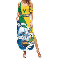 Personalized Saint Vincent and the Grenadines Sailing Family Matching Summer Maxi Dress and Hawaiian Shirt Caribbean Sailing