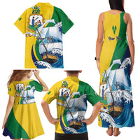 Personalized Saint Vincent and the Grenadines Sailing Family Matching Tank Maxi Dress and Hawaiian Shirt Caribbean Sailing