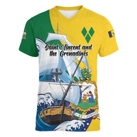 Personalized Saint Vincent and the Grenadines Sailing Women V-Neck T-Shirt Caribbean Sailing