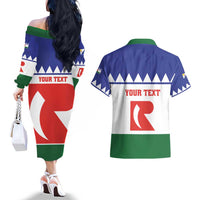 Personalised Bonaire Rincon Couples Matching Off The Shoulder Long Sleeve Dress and Hawaiian Shirt Flag Stylized