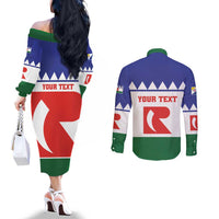 Personalised Bonaire Rincon Couples Matching Off The Shoulder Long Sleeve Dress and Long Sleeve Button Shirt Flag Stylized